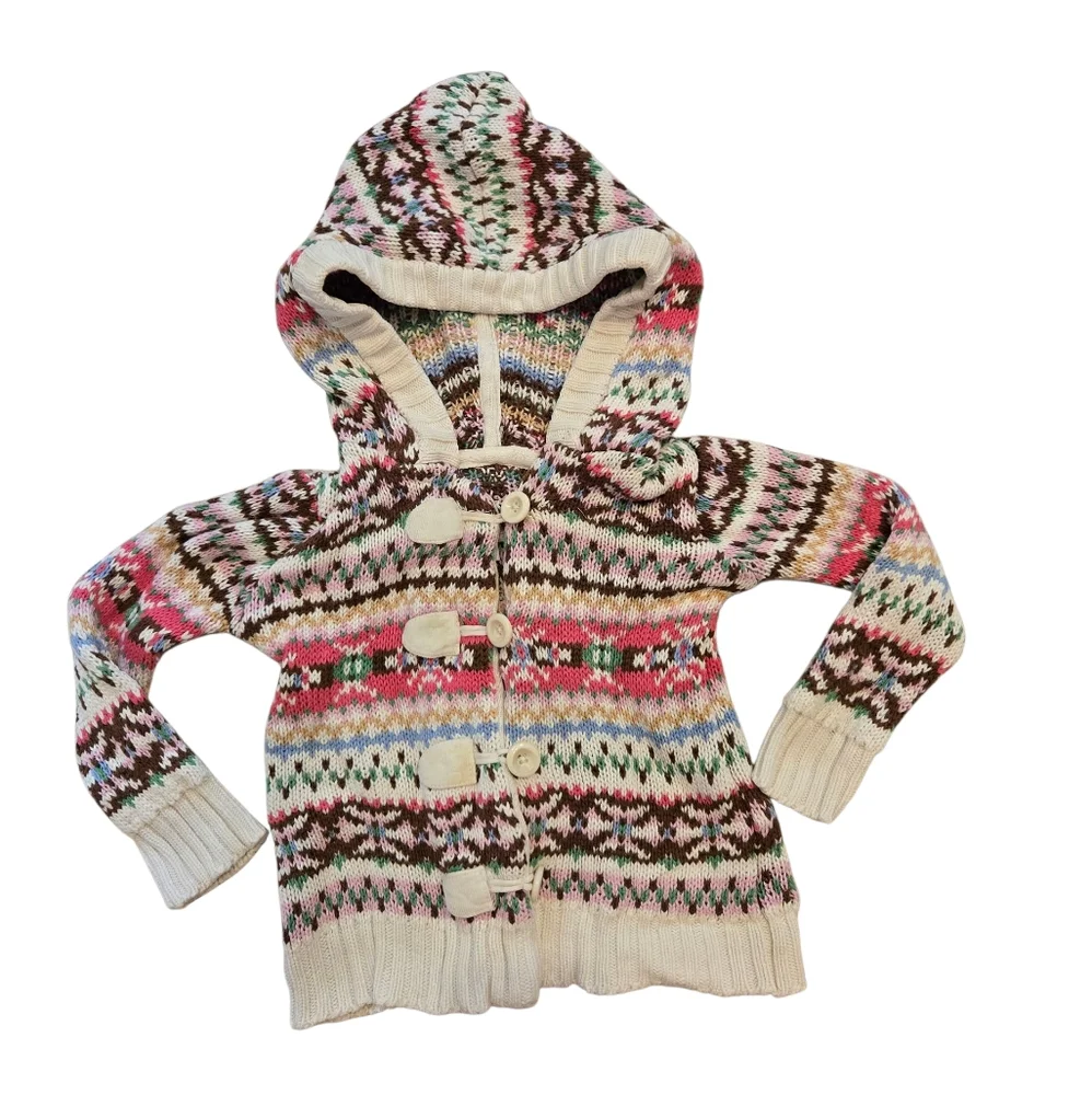 Vintage Y2k Genuine Kids By Oshkosh Colorful Knit Hooded Cardigan